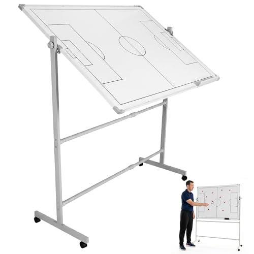 Double-Sided Soccer Coaching Board Height Adjustable Dry Erase Whiteboard with Wheels 360 Degree Reversible Soccer Tactics Board with Magnets Pen & Eraser for Teaching Training