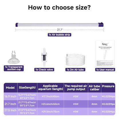hygger 21.7 Inch Long Aquarium Bubble Bar, Ultra-Fine Quiet Oxygen Diffuser Bubble Curtain Wall, Self-Sinking Design Fish Tank Bubbler Decorations for Freshwater Saltwater - size: 21.7 Inch