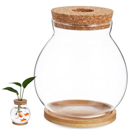 SUPVOX Decorative Glass Fish Tank for Betta Small Aquarium with Lid Bamboo Mat