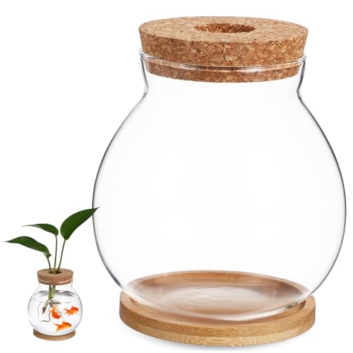 SUPVOX Decorative Glass Fish Tank for Betta Small Aquarium with Lid Bamboo Mat