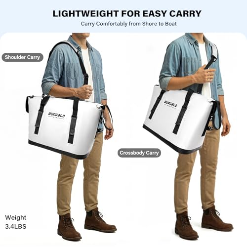 Buffalo Gear Fish Cooler Bag – 37Qt Seamless Insulation Fish Kill Bag, Keeps Ice Cold Up to 36 Hours, Foldable & Waterproof with Rod Attachment Straps & Gear Loops, White - color: White-37QT