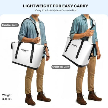 Buffalo Gear Fish Cooler Bag – 37Qt Seamless Insulation Fish Kill Bag, Keeps Ice Cold Up to 36 Hours, Foldable & Waterproof with Rod Attachment Straps & Gear Loops, White - color: White-37QT