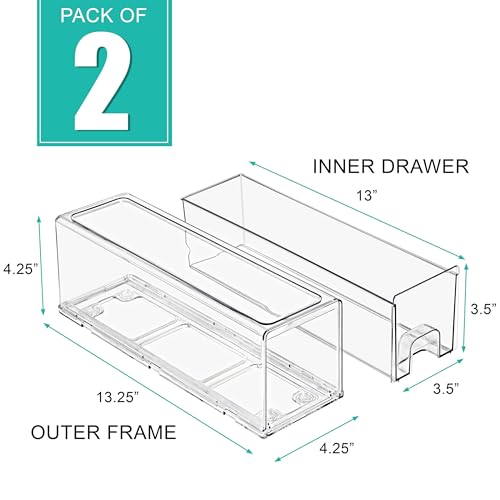 Sorbus Small Clear Stackable Storage Drawers – 2-Pack Plastic Organizer Bins with Handles – Stackable Pull-Out Storage Drawers for Closet, Pantry, Office, Bathroom, Craft, and Toy Organization