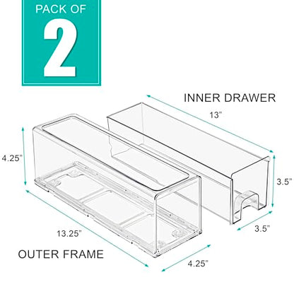 Sorbus Small Clear Stackable Storage Drawers – 2-Pack Plastic Organizer Bins with Handles – Stackable Pull-Out Storage Drawers for Closet, Pantry, Office, Bathroom, Craft, and Toy Organization