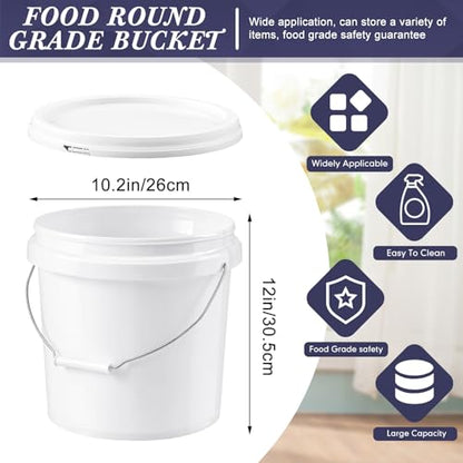 10 Pcs 3.5 Gallon Round Food Grade Bucket with Lid Plastic Buckets Pail with Handle Lid Heavy Duty Buckets for Storing Dry Food Charcoal Camping Fishing(White) - color: White, style: Round