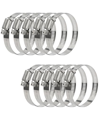 Bates- Hose Clamps, 2.5 Inch, 10 Pack, 304 Stainless Steel, Adjustable from 1.4"-2.75", Metal Worm Gear Hose Clamps for Air Ducting, Dryer Vent Hose, Fuel Line, Plumbing, Automotive