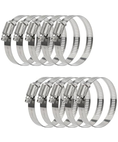 Bates- Hose Clamps, 2.5 Inch, 10 Pack, 304 Stainless Steel, Adjustable from 1.4"-2.75", Metal Worm Gear Hose Clamps for Air Ducting, Dryer Vent Hose, Fuel Line, Plumbing, Automotive
