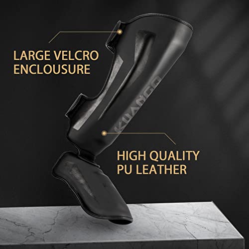 Muay Thai Shin Guards for MMA Sparring, Martial Arts,Kickboxing | Leg Instep Protection Pads, Kickboxing MMA Training, Sparring Gear, Professional MMA Equipment - color: Black, size: Small