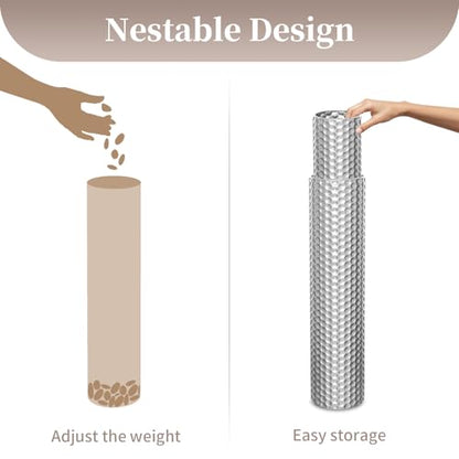 Sziqiqi Silver Tall Floor Vase: 27.6/21.7in Metal Cylinder Vases Extra Large Decorative Vase Set of 2 Living Room Modern Honeycomb Texture Big Standing Decor for Dining Bedroom Home Corner Indoor