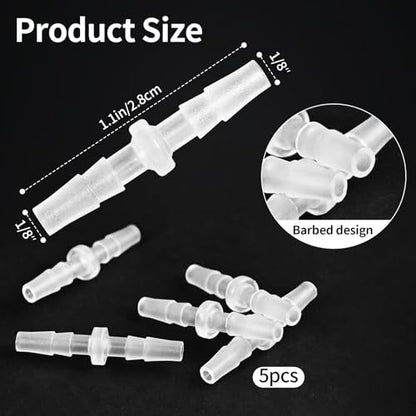 1/8" Barbed Hose Connector, 5-Pack Plastic Barb Fitting Adapter for Air, Water, Fuel Lines - Universal Tubing Mender for Aquarium, Water Pump, Irrigation Systems (1/8) - size: 1/8