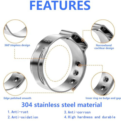 50Pcs 26.4mm-29.6mm （1inch）Single Ear Hose Clamp Hose Crimp Clamps Ear Crimp Rings Ear Stepless Hose Clamp Pinch Clamps for Hose Pipe Clamp Tools (1inch)
