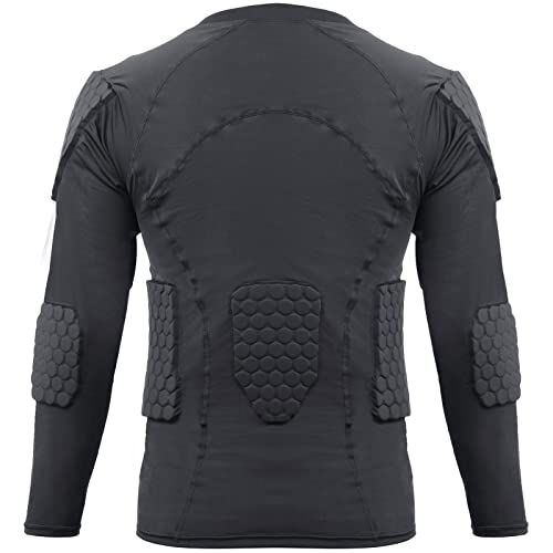 Zicac Men's Sports Shock Rash Guard Compression Padded Shirt Soccer Basketball Protective Gear Chest Rib Guards - color: Black-C, size: Large