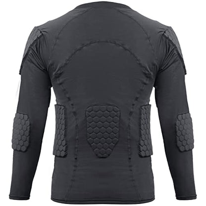 Zicac Men's Sports Shock Rash Guard Compression Padded Shirt Soccer Basketball Protective Gear Chest Rib Guards - color: Black-C, size: Large
