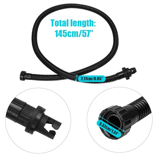Paddle Board Pump Hose SUP Adapter Set - Inflation Tube Corrugated Plastic Hand Pump Valve Connector Swivel, Replacement Accessory for Inflatable Boat Raft Kayak Surfboard Mattress, Black