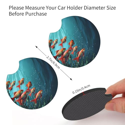 2 Pack Car Coaster for Cup Holders Fish Aquarium Car Cup Coaster 2.7" Neoprene Non-Slip Automotive Cup Mat Universal Auto Car Interior Accessories for Women Men Cup Pad