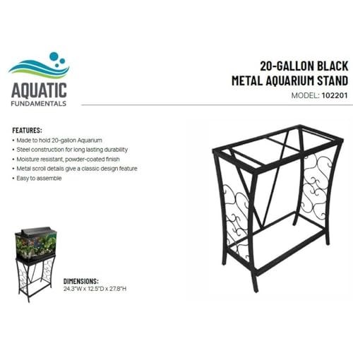 MAKLAINE Traditional Steel Aquarium Stand, Black Powder-Coated Finish, 20 Gallon/200 lb Capacity, Elegant Scroll Design, Durable Moisture-Resistant Build for Home or Office Aquariums or Terrariums
