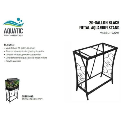 MAKLAINE Traditional Steel Aquarium Stand, Black Powder-Coated Finish, 20 Gallon/200 lb Capacity, Elegant Scroll Design, Durable Moisture-Resistant Build for Home or Office Aquariums or Terrariums