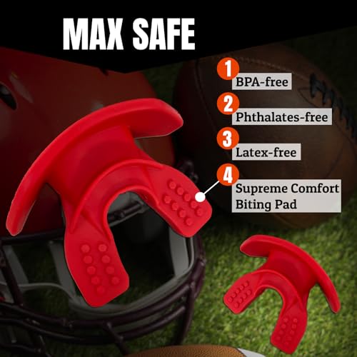 O Shield Core Football Mouth Guard, Detachable Strap - color: Red