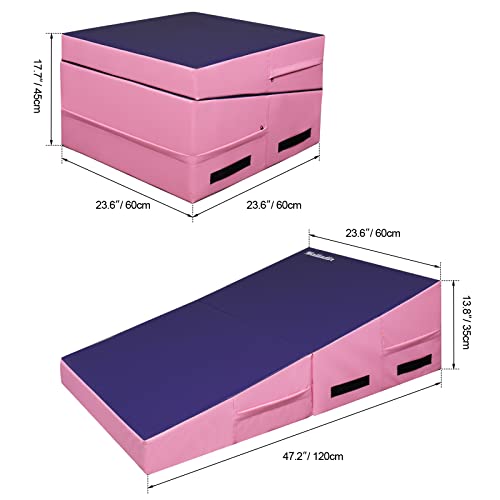 Matladin Incline Gymnastics Wedge Mat, Folding Gymnastics Mat for Kids Girls Home Training Exercise - color: Purple+Pink, size: 47.5 in x 24 in