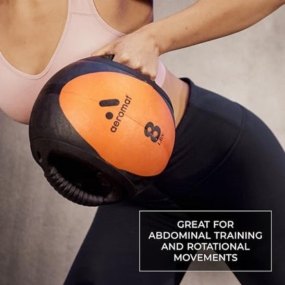 AEROMAT Dual Grip Power Medicine Balls for Abdominal Training and Rotational Movements - 9" Diameter - Weights Color-Coded - style: 16 lbs - Black/Purple