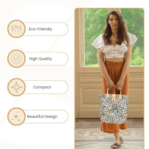 Signare Tapestry Foldable Tote Bag Reusable Shopping Bag Grocery Bag - color: Spring Flower