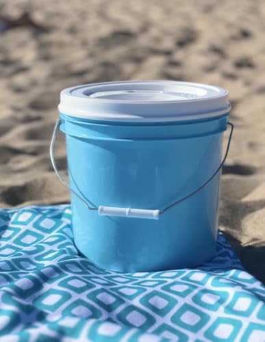 2 Gallon Aqua Food Grade BPA Free Made in USA Buckets pails with White Screw On Lids(Pack of 3)