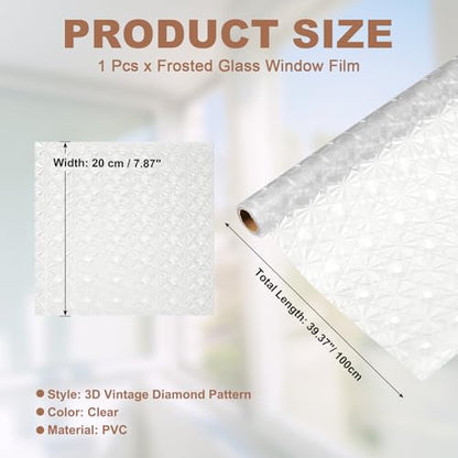 uxcell Window Privacy Film, 39.4 x 7.9 Inch Frosted Glass Window Film, Static Cling Non-Adhesive Reusable Door Coverings 3D Diamond Pattern for Bathroom Home Living Room, Clear - size: 39.4 x 7.9 Inch