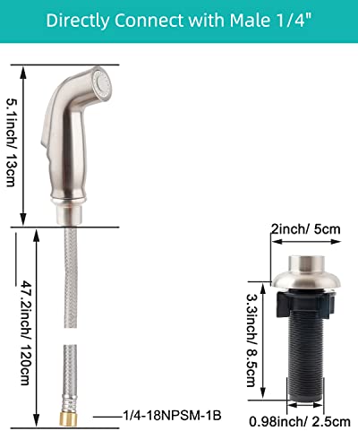Universal Kitchen Sink Spray Attachment/Hose/Holder Set, Kitchen Side Sprayer Compatible with Moen/Delta Faucet, Kitchen Sink Faucet Sprayer Replacement, Brushed Nickel Finish