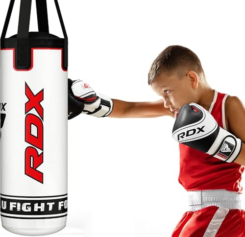 RDX Kids Punching Bag 2FT, Unfilled Set for Boys Girls, Non Tear Maya Hide Leather Junior Hanging Bag, Kickboxing MMA Muay Thai Taekwondo Karate Home Gym Strength Training