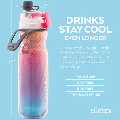 O2COOL Mist N Sip 20 oz Misting Sports Water Bottle 2-Pack Ombre
