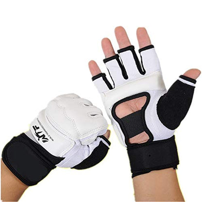 Men Kids Taekwondo Gloves Punch Bag Boxing Martial Arts MMA Sparring Grappling Muay Thai Training PU Leather Wrist Wraps Gloves - color: White, size: Large