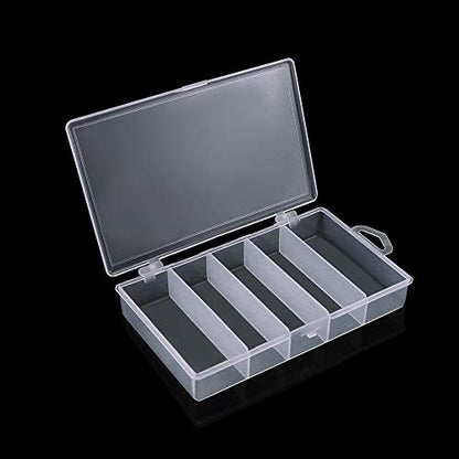 4 Pack 5 Grid Clear Plastic Fishing Tackle Bait Hooks Storage Box,Visible Bead Jewelry Making Findings Utility Organizer Container Case for Jewelry,DIY Crafts(7.1" x 4.3" x 1.2")