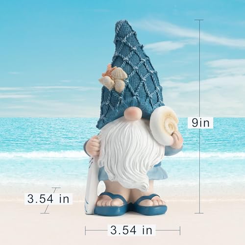 Beach Gnomes Statues, Ocean Gnomes, Nautical Themes Decoration, Resin Gnome Holding a Surfboard, 8.6 Inches - color: Surfboard