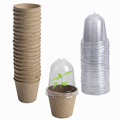 20pcs Biodegradable Plant Nursery Pots with Humidity Dome, 2.3" Seed Starter Pots for Seedlings, Vegetables