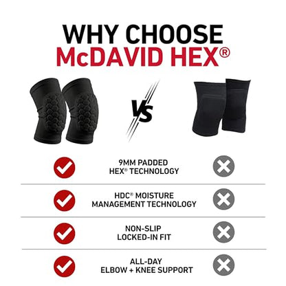 McDavid Moisture Wicking HEX Technology Knee Sleeves for Women/Men, Elbows & Shins Protection, Hex Pads - color: Black, size: Large