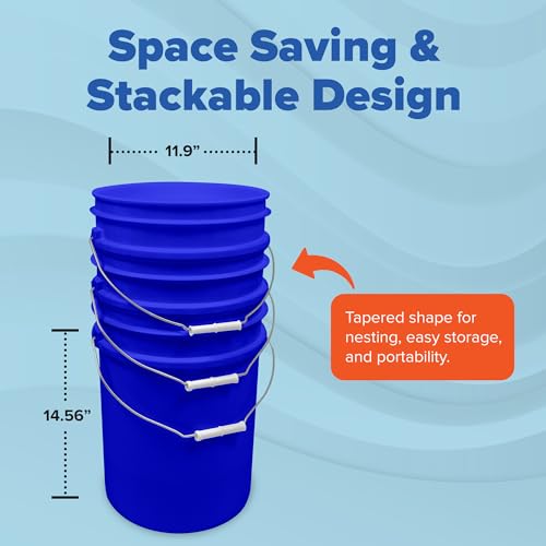 5 Gallon Bucket - Food Grade Bucket, Metal Handle Grip, BPA-Free, Heavy-Duty 90 Mil HDPE Plastic Pail, Stackable Utility Container, Made in USA, Lid Not Included, Blue, 120 Packs - color: Blue, size: 120 Packs