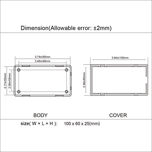 5Pcs ABS Plastic Electrical Project Case Power Junction Box, Project Box Black 3.9 x 2.4 x 1.0 inch (100 x 60 x 25 mm) - size: 3.9" x 2.4" x 1.0"(5pc)