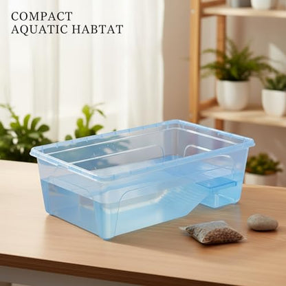 Compact PP Plastic Storage Container with Integrated Raised Platform - Small Indoor Organizer Box, Blue