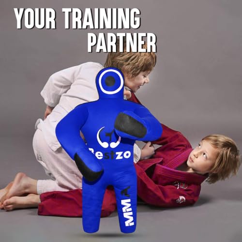 Bestzo Kids MMA Grappling Dummy - Unfilled Canvas Wrestling & BJJ Training Partner for Karate, Judo & Boxing (48-Inch) - color: Black Blue