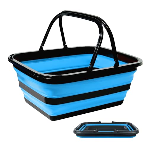 Monozuki Collapsible Sink 4.8Gal/18.1L, Heavy Duty Foldable Basin with Handles for Camping, Car Wash, Kitchen – Also Use as Storage Basket for Home, Garage, RV(Blue) - color: Blue(4.8 Gal/18.1l)