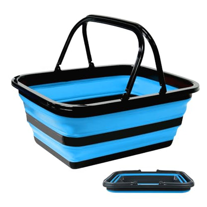 Monozuki Collapsible Sink 4.8Gal/18.1L, Heavy Duty Foldable Basin with Handles for Camping, Car Wash, Kitchen – Also Use as Storage Basket for Home, Garage, RV(Blue) - color: Blue(4.8 Gal/18.1l)