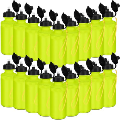 Zubebe 36 Pcs Sports Water Bottles Squeeze Bulk 21 oz | Reusable Plastic Water Bottles with Carry Strap, Back to School Supplies Summer Team Gifts for Students Travel Hiking Cycling - color: Fluorescent Green