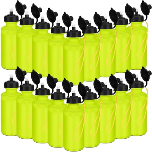 Zubebe 36 Pcs Sports Water Bottles Squeeze Bulk 21 oz | Reusable Plastic Water Bottles with Carry Strap, Back to School Supplies Summer Team Gifts for Students Travel Hiking Cycling - color: Fluorescent Green