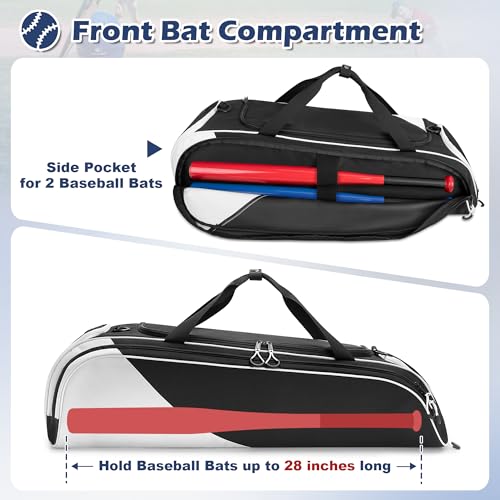 DSLEAF Youth Baseball Duffle Bag for 2 Bats, Small Softball Gear Bag, Black | Front Bat Pocket for 2 Bats, Separate Shoe Compartment,, Portable Handle and Detachable Shoulder Strap