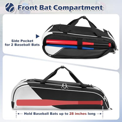 DSLEAF Youth Baseball Duffle Bag for 2 Bats, Small Softball Gear Bag, Black | Front Bat Pocket for 2 Bats, Separate Shoe Compartment,, Portable Handle and Detachable Shoulder Strap