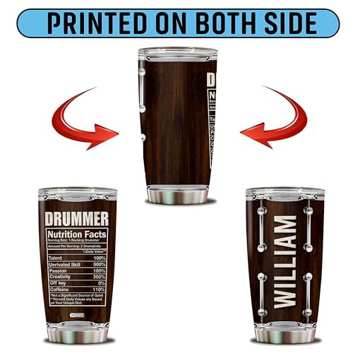 Personalized Drummer Gifts For Men Women Coffee Cup Travel Mug Water Bottle Tumbler Gift for Music Lovers Drum Players Daughter Son Christmas Birthday 20oz Stainless Steel Insulated with Lid - color: DRUM