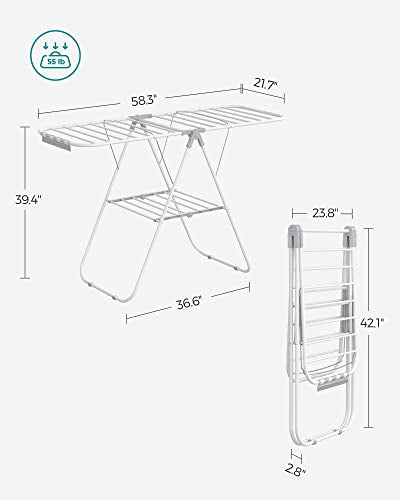 SONGMICS Clothes Drying Rack, Foldable Space-Saving Laundry Drying Rack - color: White + Gray, size: 1 Tier （21.7"d x 58.3"w x 39.4"h）