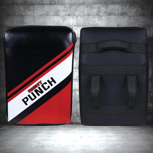 Muay Thai Kick Shield, Leather Kick Pad with Curved Shape & Thick Padding for MMA, Boxing & Martial Arts Training - color: Red