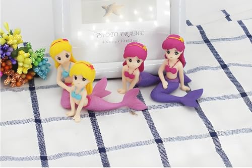 2Pcs Pink Mermaid Figurine Aquarium Ornament, Plastic Fish Tank Decor, Mini Micro Landscape Accessory for Terrariums and Fairy Gardens