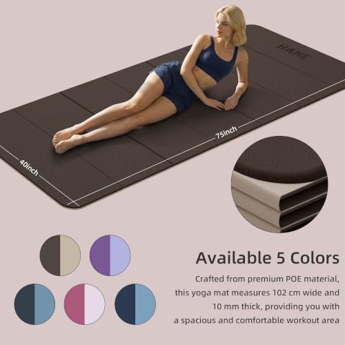 HAHE Extra Wide Folding Exercise Mat 75"x40"x0.4" TPE Fitness Mat | High Density Foldable Yoga Mat, Non-Slip Yoga Mat for Home Gym, Strength Training, Travel, 7-Fold Portable for Women, Men - color: Milk Coffee & Brown